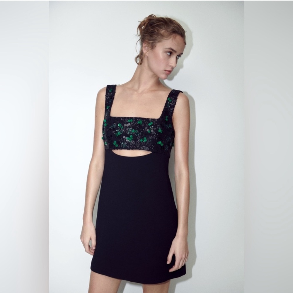 Zara Embroidered Yoke Mini Sequin Dress
Limited Edition in Black / Green